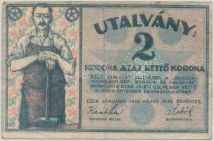 Budapest 1919. "Schlick Nicholson Gép-Waggon- és Hajógyár" 10K utalvány T:III