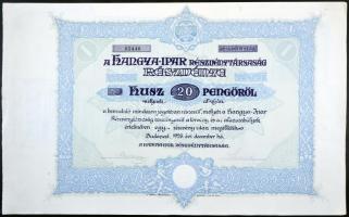 Budapest 1926. "A Hangya-Ipar Részvénytársaság" részvénye 20P-ről szelvényekkel T:I-,II hajtatlan
