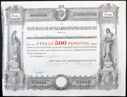 Budapest 1942. "Pesti Hazai Első Takarékpénztár-Egyesület" 5 részvénye összesen 500P-ről szelvényekkel T:II,II-