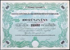 Újpest 1930. "Egyesült Izzólámpa és Villamossági Részvénytársaság" részvénye 100P-ről szel...