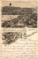 Constantinople, port, tower, floral, litho (EB)