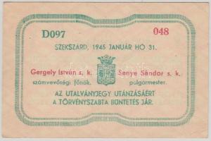 Szekszárd 1945. "Utalványjegy" 1P értékben T:I