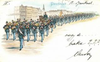 1899 Hungarian Infantry Regiment parade litho, 1899 Magyar gyalogsági ezred felvonulása, litho