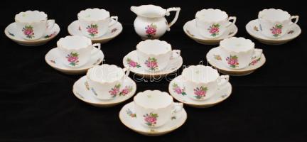 10 db Herendi Eton mintás kávés csésze és alj, tej kiöntő, kézzel festett, jelzett, hibátlan, összesen:11 db