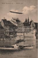 Basel, Rhein riverside, Alfred Kuglers photographic studio, steamship, airship