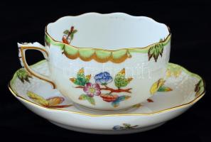 Herendi Viktória mintás teás csésze és alj, kézzel festett, jelzett, hibátlan