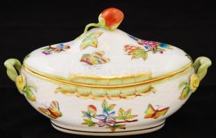 Herendi Viktória mintás füles bonbonier, kézzel festett, jelzett, hibátlan