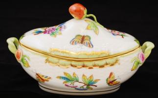 Herendi Viktória mintás füles bonbonier, kézzel festett, jelzett, hibátlan