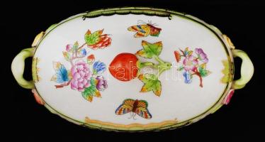 Herendi Viktória mintás füles bonbonier, kézzel festett, jelzett, hibátlan