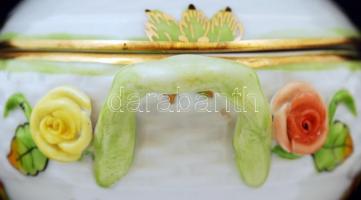 Herendi Viktória mintás füles bonbonier, kézzel festett, jelzett, hibátlan