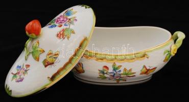 Herendi Viktória mintás füles bonbonier, kézzel festett, jelzett, hibátlan