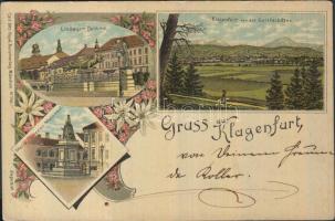 Klagenfurt, Lindwurm Denkmal, Maria Theresien Monument / statues, floral litho