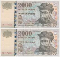 2002. 2000Ft (2x) sorszámkövetők T:I