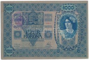 1902. 1000K egyik oldalán piros "Deutschösterreich" felülbélyegzés, másikon "Temes Vármegye - Varjas Község" felülbélyegzés T:I- hajtatlan