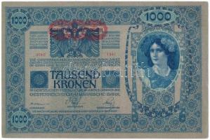 1902. 1000K egyik oldalán piros "Deutschösterreich" felülbélyegzés, másikon "Temes Vá...