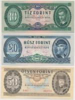 1969. 10Ft (2x) egyik papírránccal + 1975-1980. 20Ft (3x) + 1984. 100Ft (4x) + 1986. 50Ft T:I,I-,II(csak egy darab)