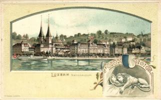Lucerne, Luzern; National Quay, lion Emb. litho (pinhole)