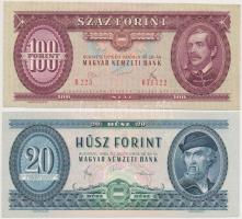 1975-1980. 20Ft (6x) köztük papírráncos darabok + 1980. 50Ft + 1975-1992. 100Ft (4x) T:I,I-,II