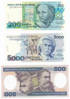 Brazília 1985. 500C + 1990. 200C + 1993. 5000C T:I Brazil 1985. 500 Cruzeiros + 1990. 200 Cruzeiros + 1993. 5000 Cruzeiros C:UNC