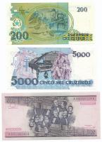 Brazília 1985. 500C + 1990. 200C + 1993. 5000C T:I
Brazil 1985. 500 Cruzeiros + 1990. 200 Cruzeiros ...