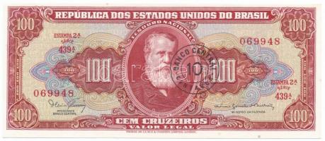 Brazília 1966-1967. 100C "10c" felülbélyegzéssel T:I Brazil 1966-1967. 100 Cruzeiros with "10 Centavos" overprint C:UNC