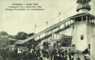 Budapest XIV. Angol park, Toboggan és a Felfordult világ, vidámpark, hátoldalon Angol park reklám (EK)
