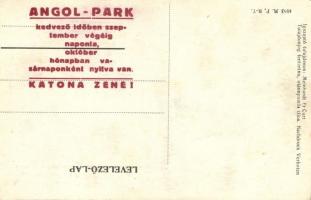Budapest XIV. Angol park, Toboggan és a Felfordult világ, vidámpark, hátoldalon Angol park reklám (E...