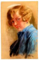 Sassy Attila (1880-1967): Női portré. Pasztell, papír, jelzett, 49×32 cm
