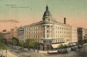 Budapest VIII. Rákóczi út és Múzeum körút, villamos, Holland Életbiztosító, Ehm János üzlete