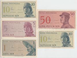 Indonézia 1964. 1S + 5S + 10S (2x) + 50S T:I,I- Indonesia 1964. 1 Sen + 5 Sen + 10 Sen (2x) + 50 Sen C:UNC,AU