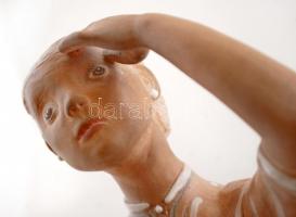 Kovács Margit (1902-1977): Esőleső. Festett mázas terrakotta, jelzett, hibátlan, m:37 cm