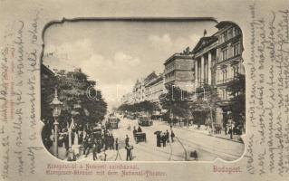 Budapest VIII. Nemzeti Színház, Kerepesi út, villamos, kiadja Divald Károly (EK)