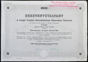 Budapest 1944. "A Salgó-Tarjáni Kőszénbánya Részvény-Társulat" részvényutalványa 10db egye...