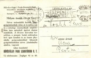 Budapest II. Hüvösvölgyi park szanatórium, hátoldalon tájékoztató (EB)