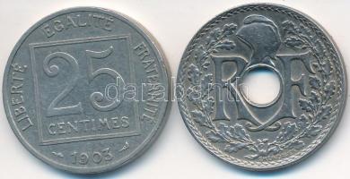 Franciaország 1903. 25c Ni + 1920. 25c CuNi T:2,2-
France 1903. 25 Centimes Ni + 1920. 25 Centimes C...