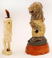 Szingapúri és afrikai szobrocska, fa és csont, m:11,5 cm, m:12 cm