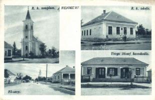 Hejőkürt, Varga József kereskedése, Fő utca, Római katolikus iskola és templom