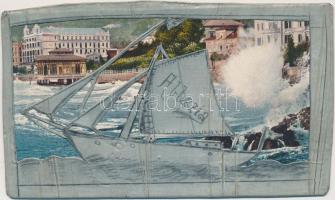 Abbazia, Sirocco am Südstrand / ship, hand made aluminium mechanical card