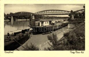 Tiszafüred, Nagy Tisza híd, kikötő, hajók, kiadja Schwarcz fényképész