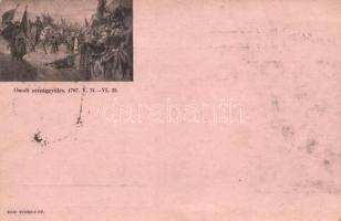 Ónodi országgyűlés 1707-ben, Vitézi tábori levelezőlap / Hungarian National Assembly in Ónod in 1707, military card So. Stpl (kis szakadás / small tear)