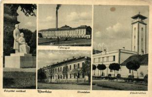 Újverbász, Cukorgyár, Tűzoltóotthon, Gimnázium, Telepítési emlékmű / sugar factory, fire department, grammar school, monument (EK)