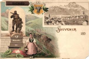 Altdorf, Suchard chocolate advertisement, Wilhelm Tell statue, folklore, litho (EM)