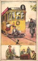 'Rendőri Gyermekbíróság Segélyalap' Orion tram, children / charity propaganda card s: Tabor (EK)