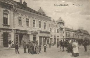 Sátoraljaújhely, Wekerle tér, Kerekes Pál, Lukács és Frenkel Antal üzlete, Gemes féle házikenyér üzlet; Ifj. Deutsch Mór kiadása (ázott / wet damage)