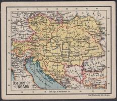 cca 1900 Reklámkártya "Osztrák Magyar Monarchia" térképpel. "Kopps weltatlas" Verlag Paul Klostermann, München. 8,5x9,5cm