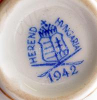 Herendi zöld Viktória mintás porcelán mini váza, mázhibával, jelzett, m: 8 cm