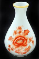 Herendi virágmintás porcelán mini váza, mázhibával, jelzett, m: 6,5 cm