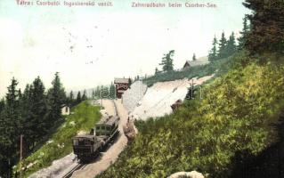 Tátra, Csorba-tavi fogaskerekű vasút, kiadja Cattarino S. utóda Földes Samu / funicular