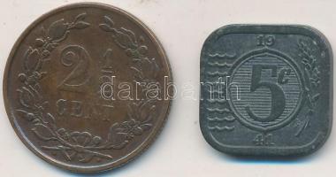 Hollandia 1877. 2 1/2c Br + 1941. 5c Zn T:2,3 Netherlands 1877. 2 1/2 Cents Br + 1941. 5 Cents Zn C:XF,F
