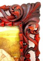 Egyedi készítésű dekoratív képkeret, faragott, pácolt hársfa, hibátlan állapotban, nyomattal, belső:...